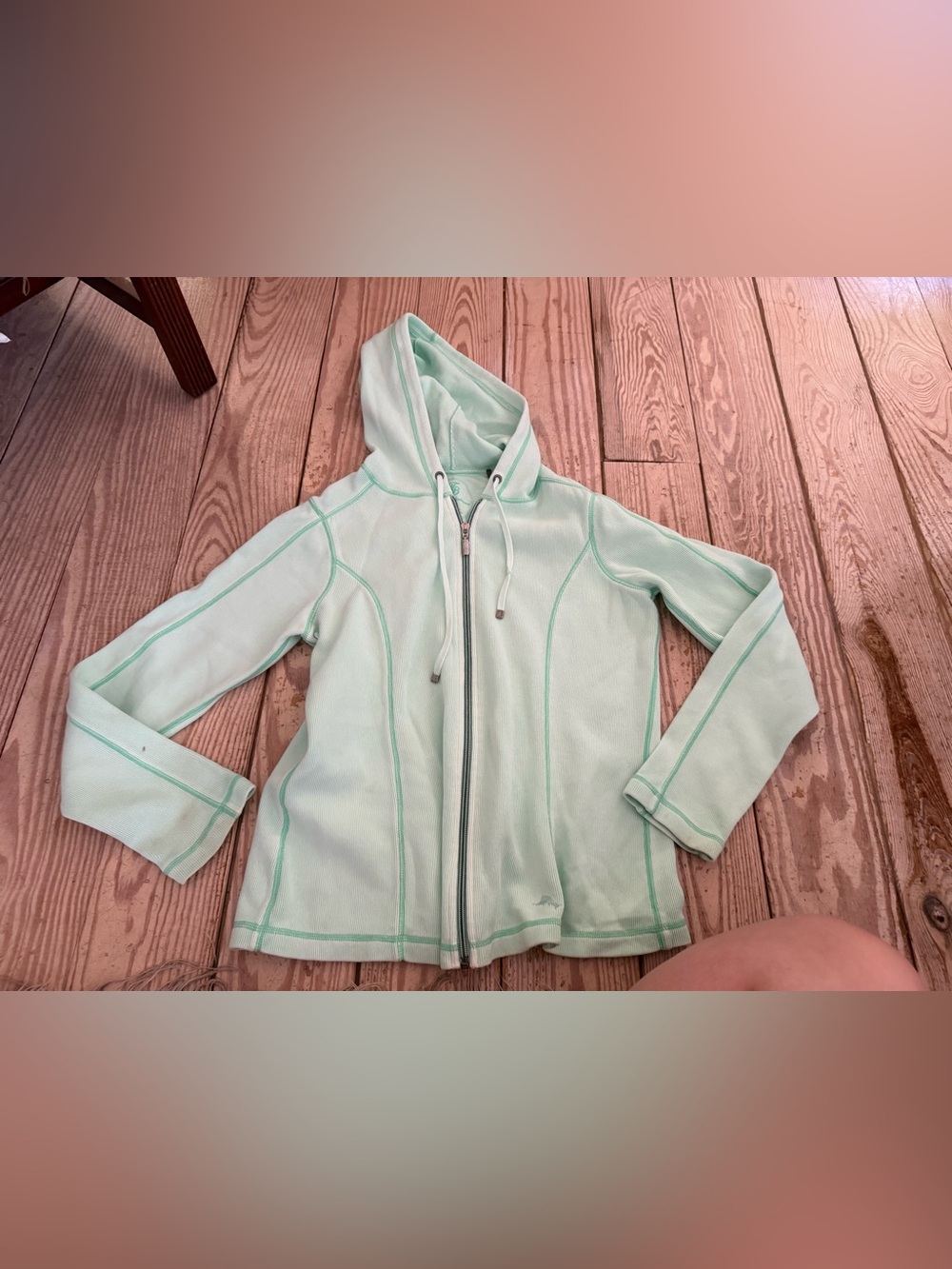 Tommy Bahama Mint Green Zip-Up Hoodie size s spots in pics